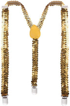 SEQUIN SUSPENDERS Unisex Adjustable Braces Clip On Elastic Y-Back  - Yellow
