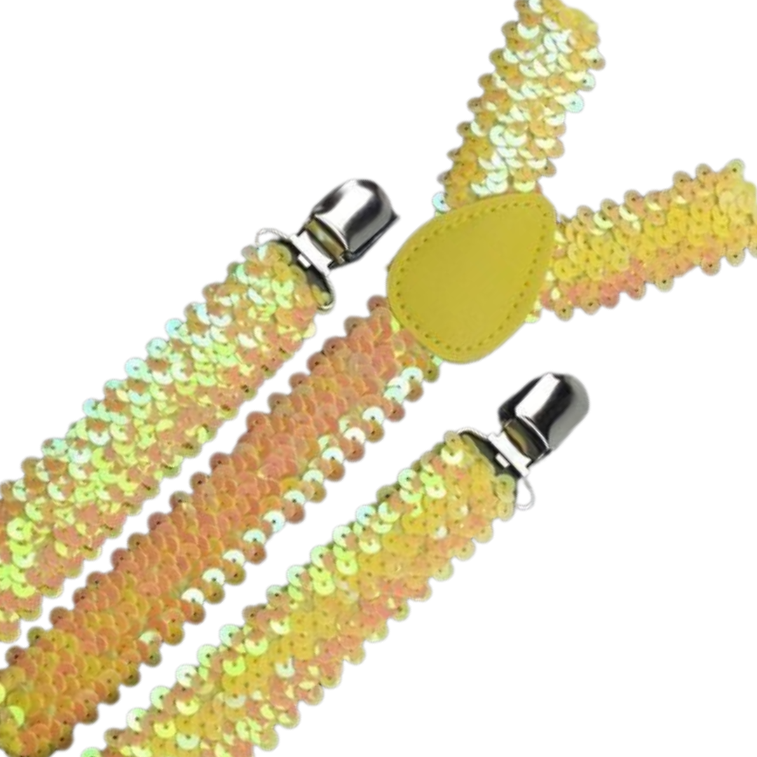 SEQUIN SUSPENDERS Unisex Adjustable Braces Clip On Elastic Y-Back  - Yellow Secondary image
