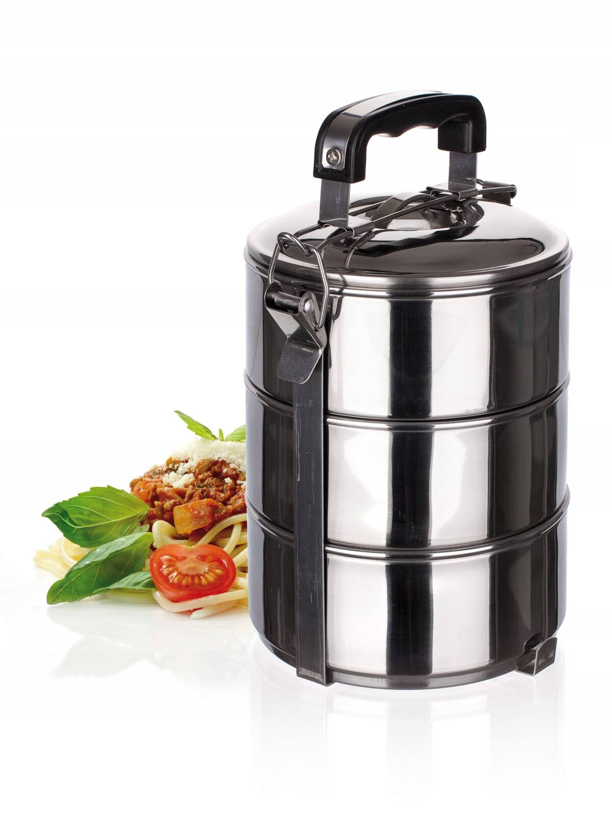 Stackable 3-Tier Stainless Steel Lunch Bento Box Tiffin Storage Pot - 23cm x 15cm Secondary image