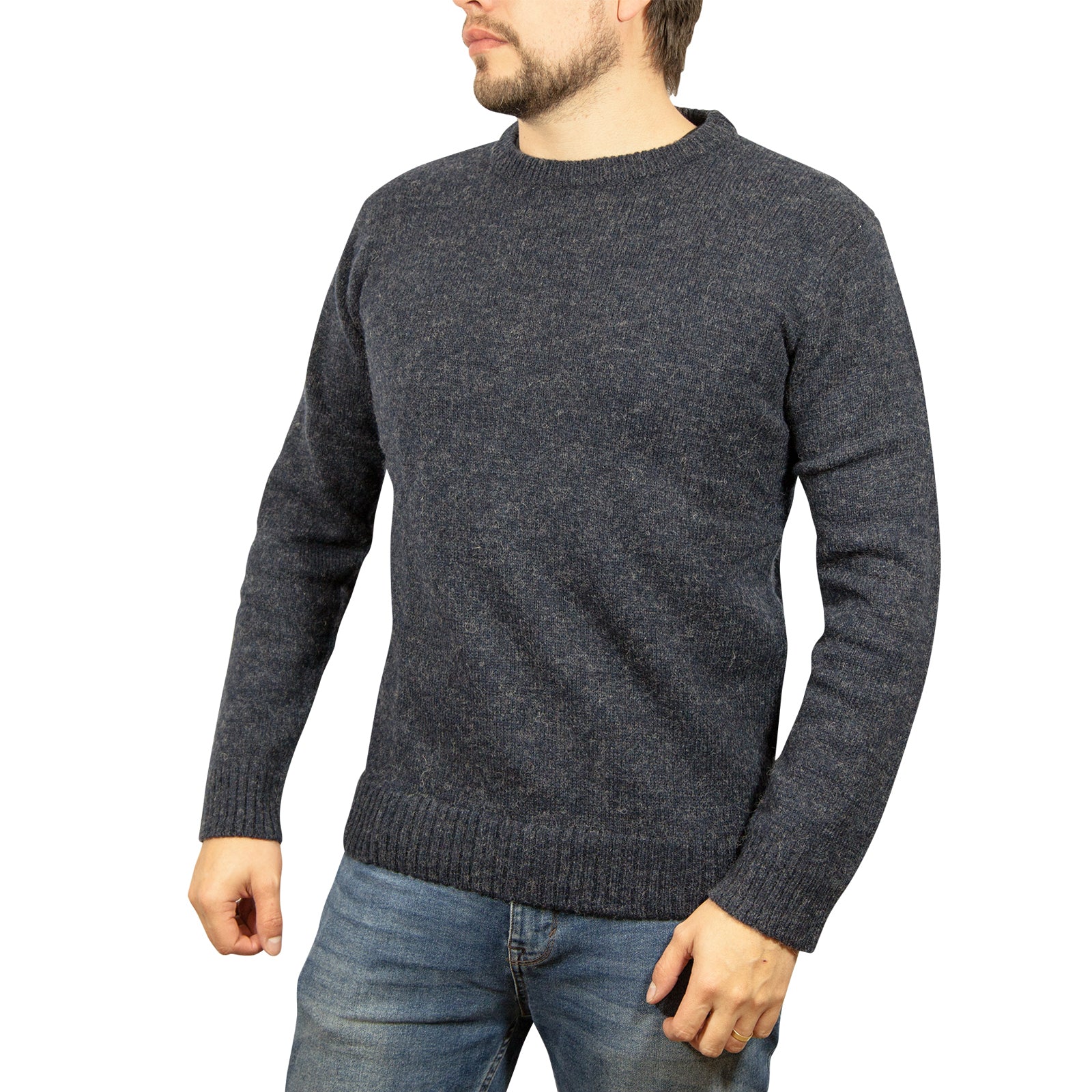 100% SHETLAND WOOL CREW Round Neck Knit JUMPER Pullover Mens Sweater Knitted - Navy (45) - S Secondary image