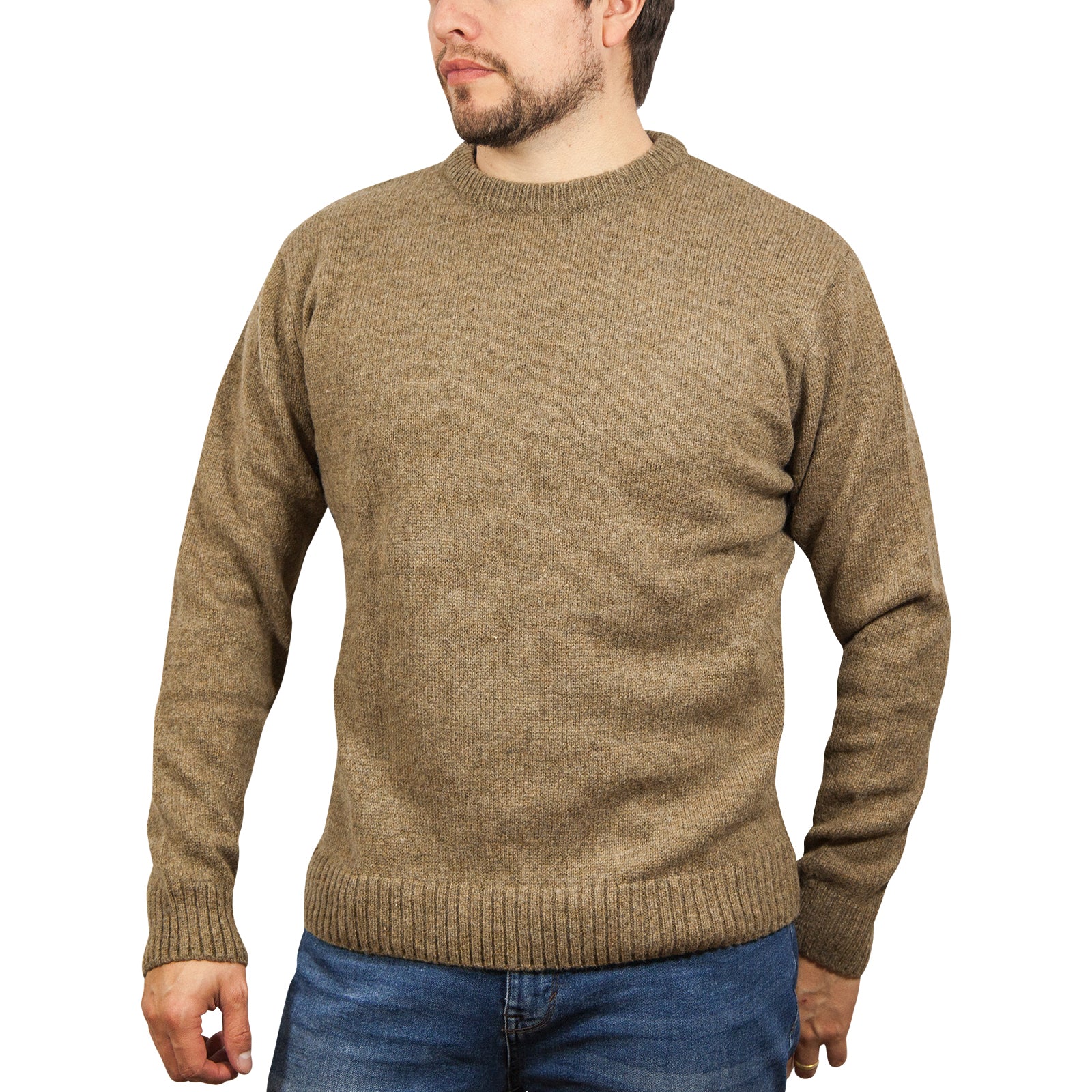 100% SHETLAND WOOL CREW Round Neck Knit JUMPER Pullover Mens Sweater Knitted - Nutmeg (23) - S Main image