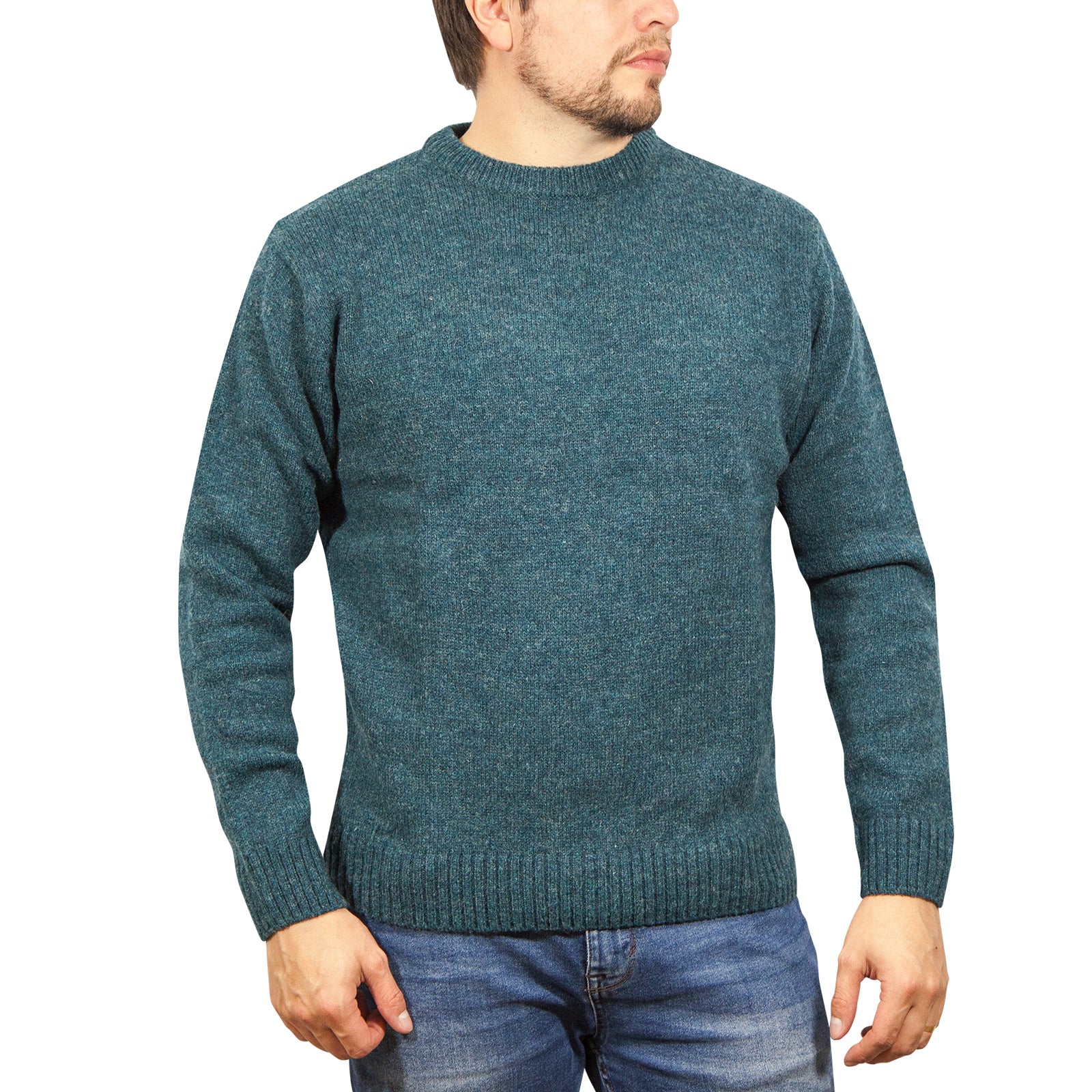 100% SHETLAND WOOL CREW Round Neck Knit JUMPER Pullover Mens Sweater Knitted - Sherwood (32) - XL Secondary image
