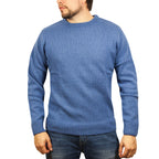 100% SHETLAND WOOL CREW Round Neck Knit JUMPER Pullover Mens Sweater Knitted - Sky (40) - 5XL