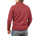 100% SHETLAND WOOL Half Zip Up Knit JUMPER Pullover Mens Sweater Knitted - Burgundy (97) - XL