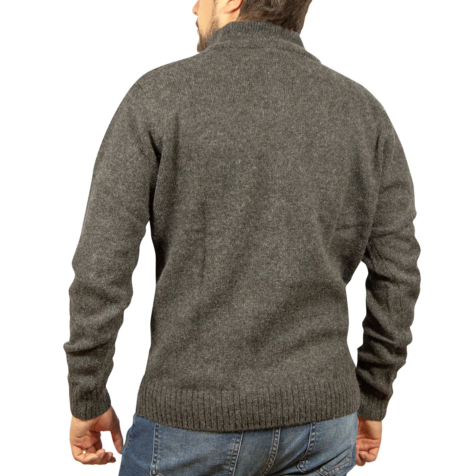 100% SHETLAND WOOL Half Zip Up Knit JUMPER Pullover Mens Sweater Knitted - Charcoal (29) - XXL Secondary image