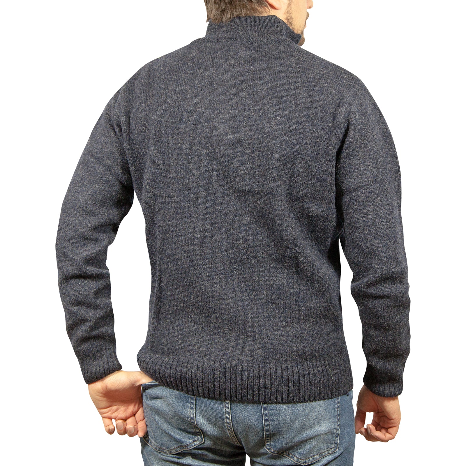 100% SHETLAND WOOL Half Zip Up Knit JUMPER Pullover Mens Sweater Knitted - Denim Blue (45) - M Secondary image