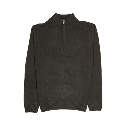 100% SHETLAND WOOL Half Zip Up Knit JUMPER Pullover Mens Sweater Knitted - Plain Black - 5XL