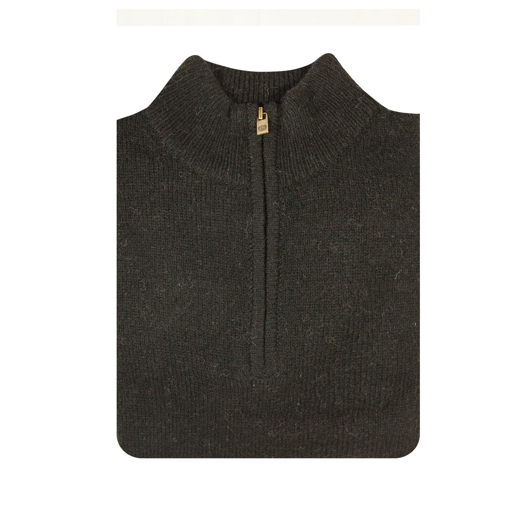 100% SHETLAND WOOL Half Zip Up Knit JUMPER Pullover Mens Sweater Knitted - Plain Black - 6XL