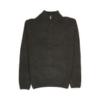 100% SHETLAND WOOL Half Zip Up Knit JUMPER Pullover Mens Sweater Knitted - Plain Black - M