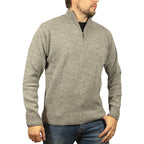 100% SHETLAND WOOL Half Zip Up Knit JUMPER Pullover Mens Sweater Knitted - Grey (21) - M