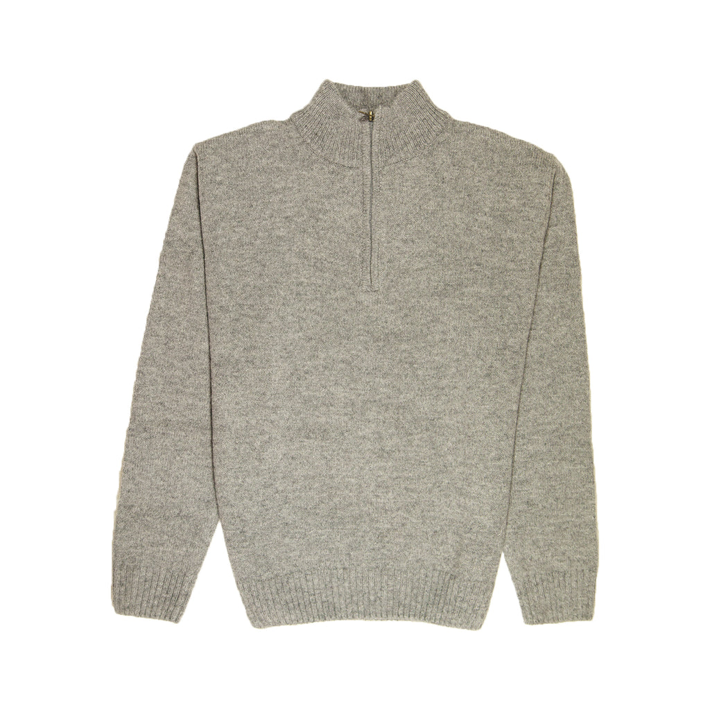 100% SHETLAND WOOL Half Zip Up Knit JUMPER Pullover Mens Sweater Knitted - Grey (21) - M