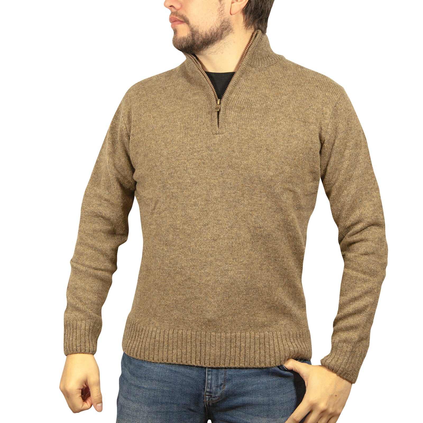 100% SHETLAND WOOL Half Zip Up Knit JUMPER Pullover Mens Sweater Knitted - Nutmeg (23) - 4XL Secondary image