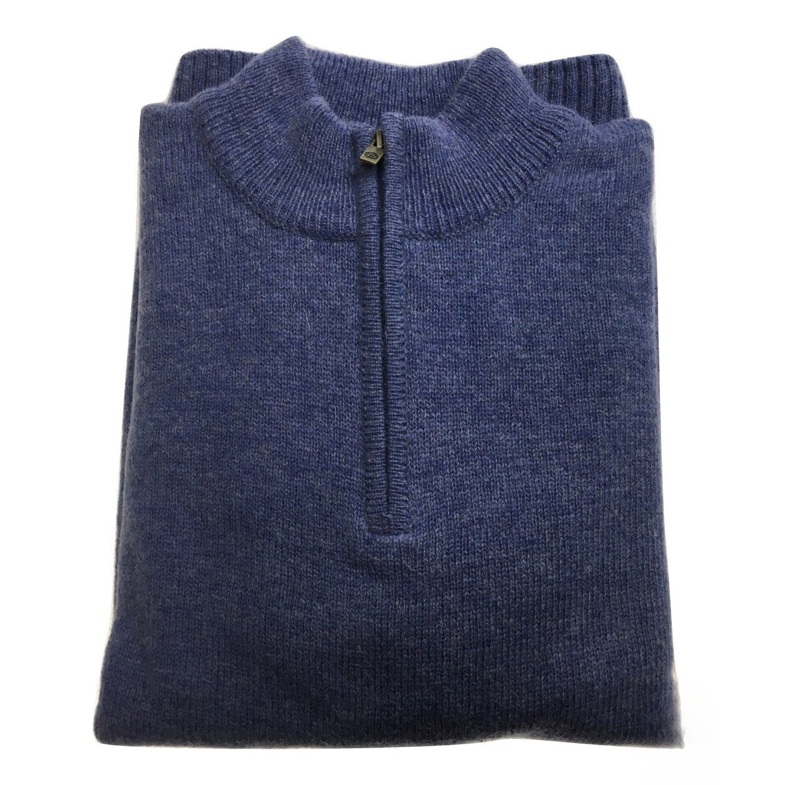 100% SHETLAND WOOL Half Zip Up Knit JUMPER Pullover Mens Sweater Knitted - Sky (40) - S Main image