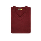 100% Shetland Wool V Neck Knit Jumper Pullover Mens Sweater Knitted - Burgundy (97) - XXL