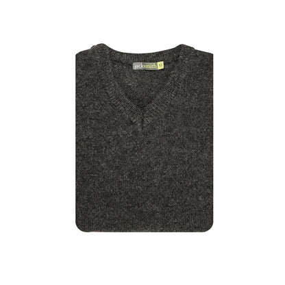 100% Shetland Wool V Neck Knit Jumper Pullover Mens Sweater Knitted - Charcoal (29) - 5XL
