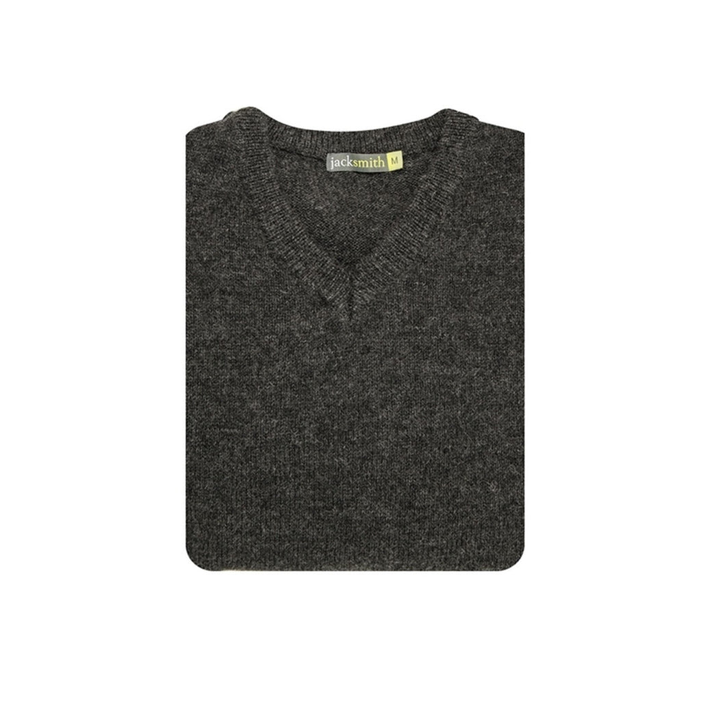 100% Shetland Wool V Neck Knit Jumper Pullover Mens Sweater Knitted - Charcoal (29) - XL