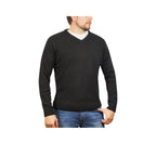 100% Shetland Wool V Neck Knit Jumper Pullover Mens Sweater Knitted - Plain Black - XXL