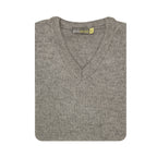 100% Shetland Wool V Neck Knit Jumper Pullover Mens Sweater Knitted - Grey (21) - XL