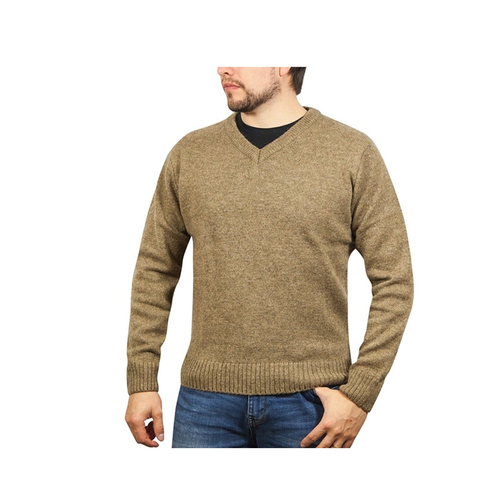 100% Shetland Wool V Neck Knit Jumper Pullover Mens Sweater Knitted - Nutmeg (23) - XL Secondary image