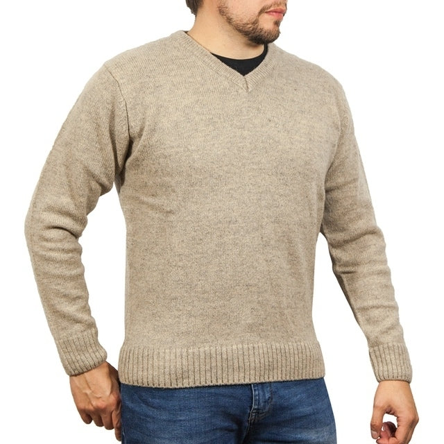 100% Shetland Wool V Neck Knit Jumper Pullover Mens Sweater Knitted - Oat Marle (03) - 6XL Secondary image