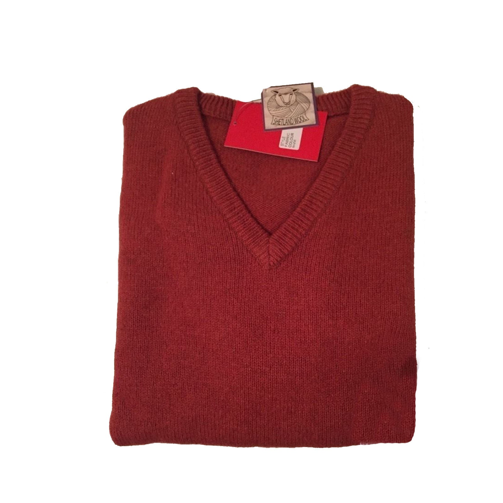 100% Shetland Wool V Neck Knit Jumper Pullover Mens Sweater Knitted - Rust (54) - 5XL Main image
