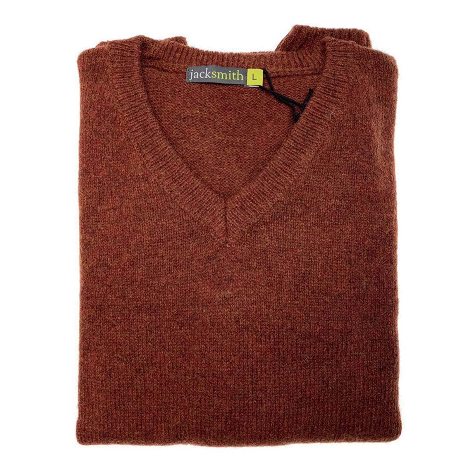 100% Shetland Wool V Neck Knit Jumper Pullover Mens Sweater Knitted - Rust (54) - M Secondary image