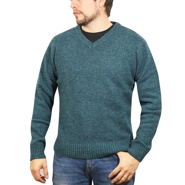100% Shetland Wool V Neck Knit Jumper Pullover Mens Sweater Knitted - Sherwood (32) - 3XL Main image
