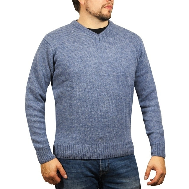 100% Shetland Wool V Neck Knit Jumper Pullover Mens Sweater Knitted - Sky (40) - 3XL Main image