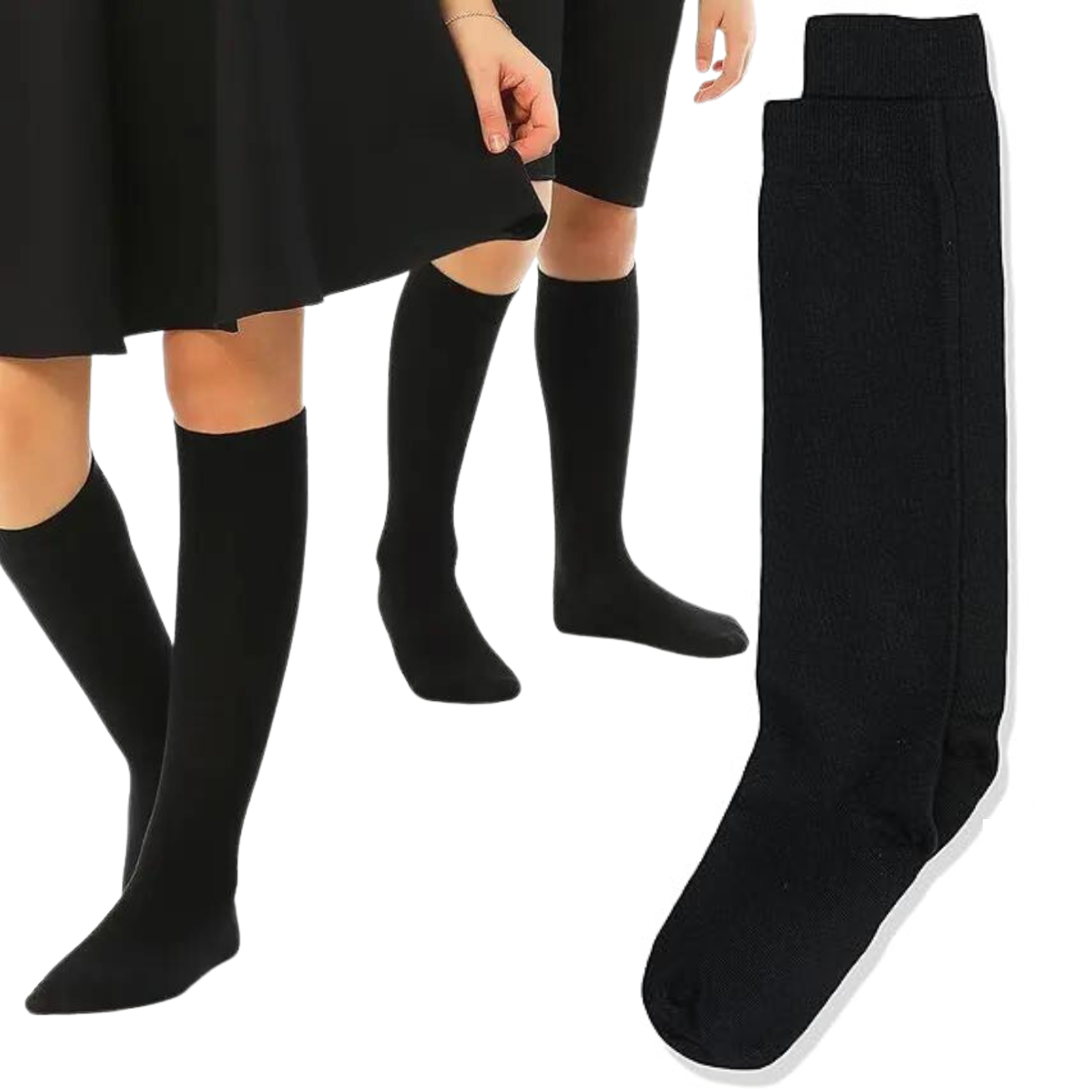 1x Pair School Uniform Knee High Socks Cotton Rich Girls Boys Kids - Black - 2-8 (10-12 Years Old) Secondary image