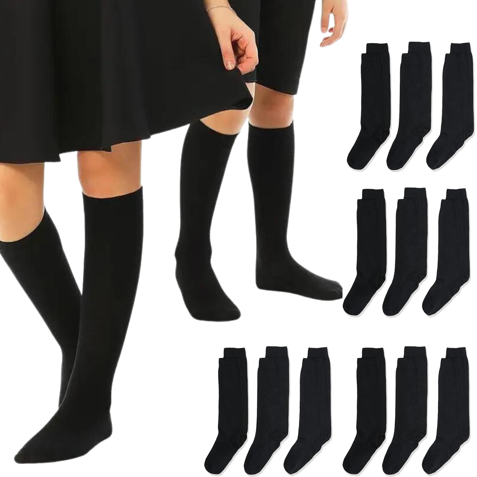 12x Pairs School Uniform Knee High Socks Cotton Rich Girls Boys Kids Bulk - Black - 9-12 (5-8 Years Old) Secondary image