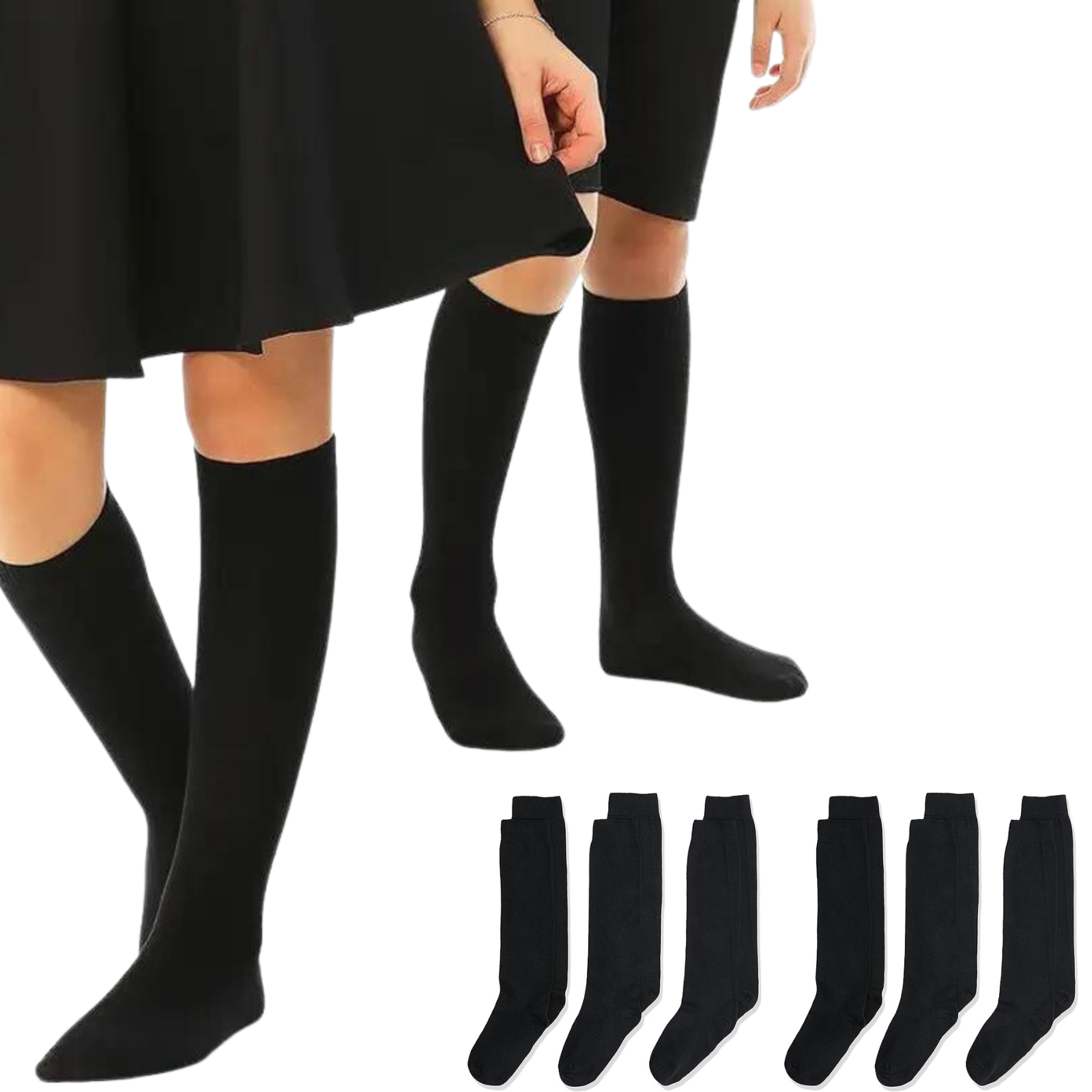 6x Pairs School Uniform Knee High Socks Cotton Rich Girls Boys Kids Bulk - Black - 9-12 (5-8 Years Old) Secondary image