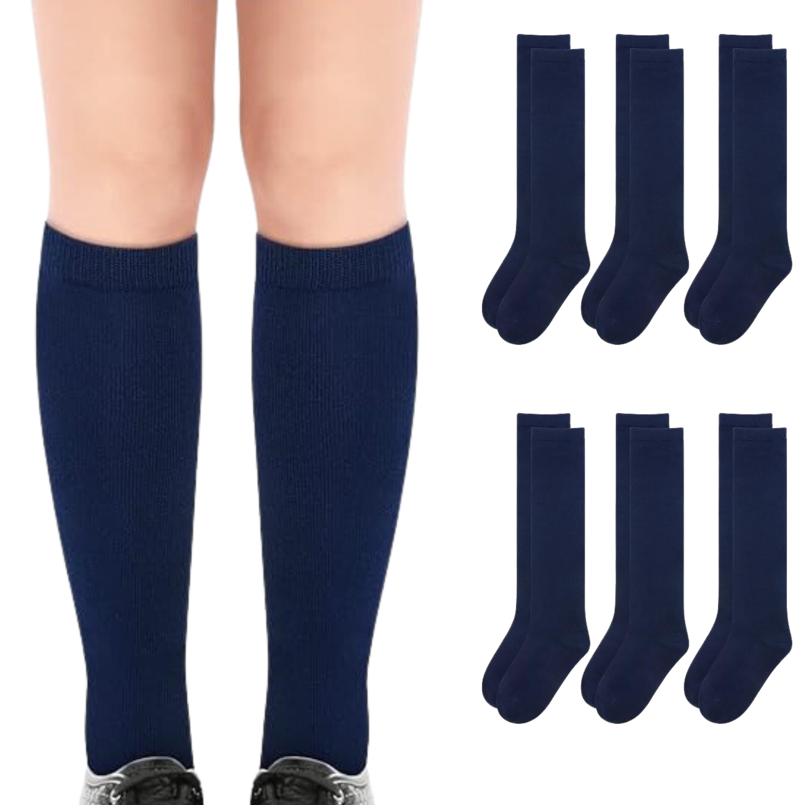 6x Pairs School Uniform Knee High Socks Cotton Rich Girls Boys Kids Bulk - Navy - 13-3 (8-10 Years Old) Secondary image