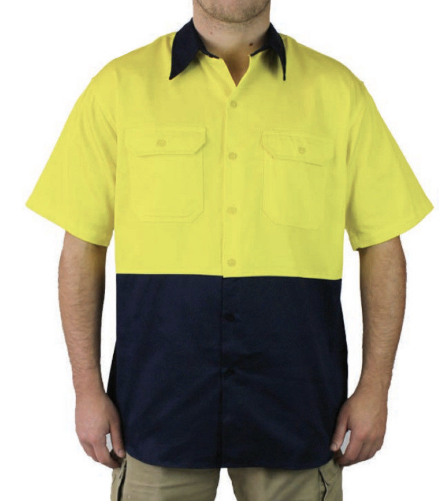 HI VIS Short Sleeve Shirt 100% Cotton Drill Workwear Industrial WS116744 - Yellow - L Main image