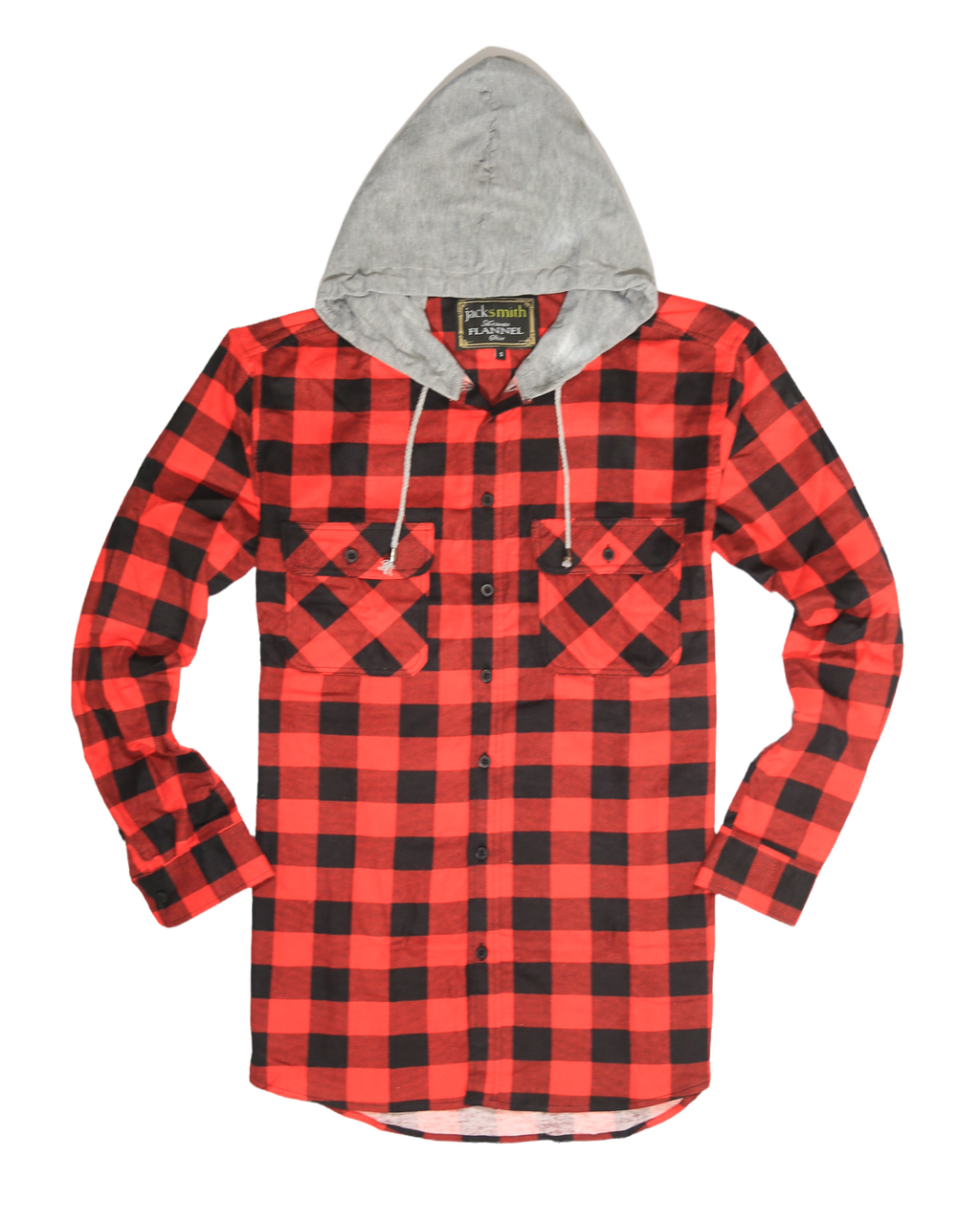 Mens Cotton Flannelette Shirt w Jersey Hood Long Sleeve Flannel - Red/Black - 6XL