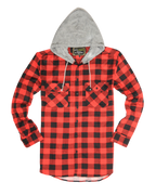 Mens Cotton Flannelette Shirt w Jersey Hood Long Sleeve Flannel - Red/Black - XXL