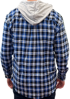 Mens Cotton Flannelette Shirt w Jersey Hood Long Sleeve Flannel - Denim - L
