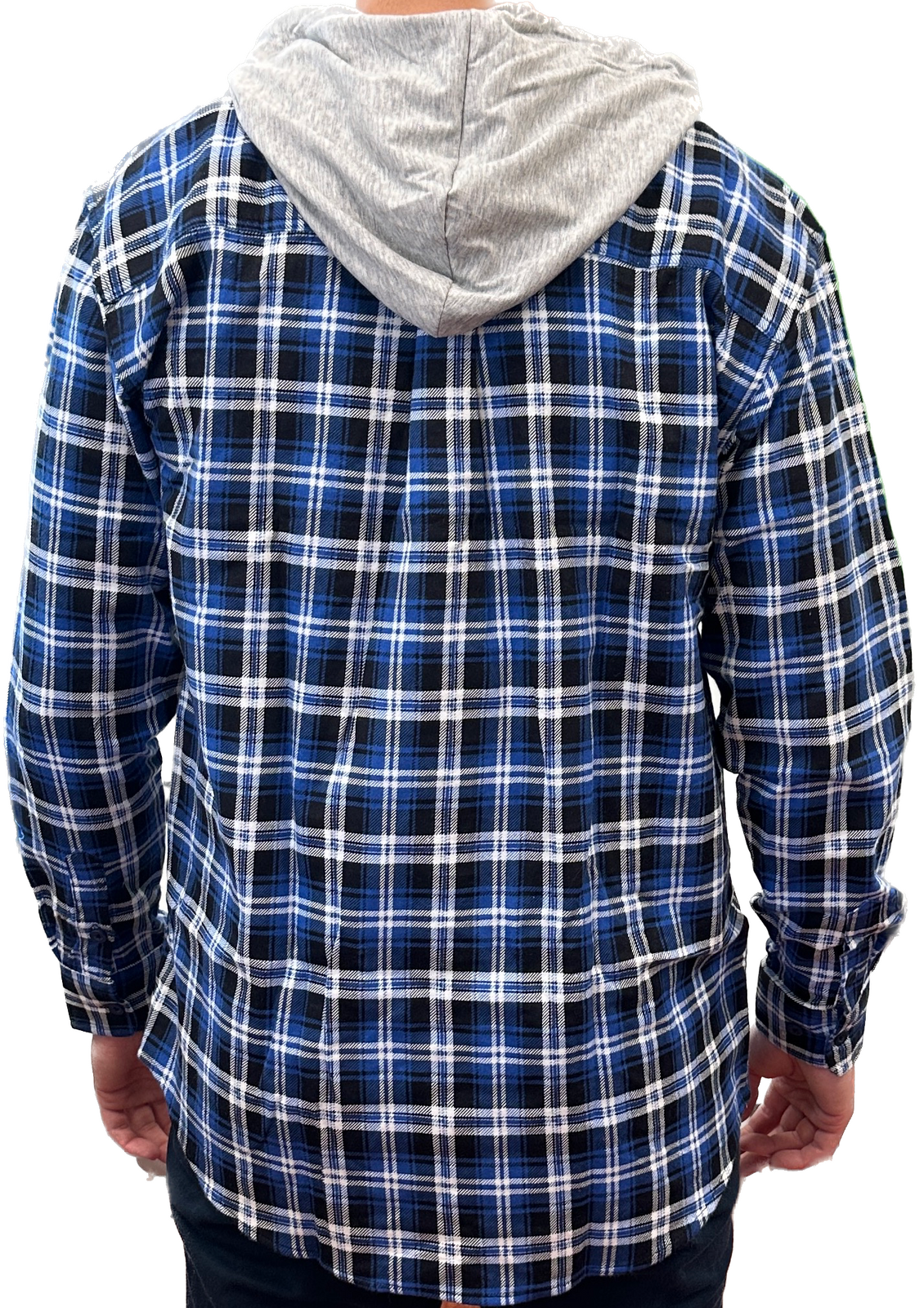 Mens Cotton Flannelette Shirt w Jersey Hood Long Sleeve Flannel - Denim - XL