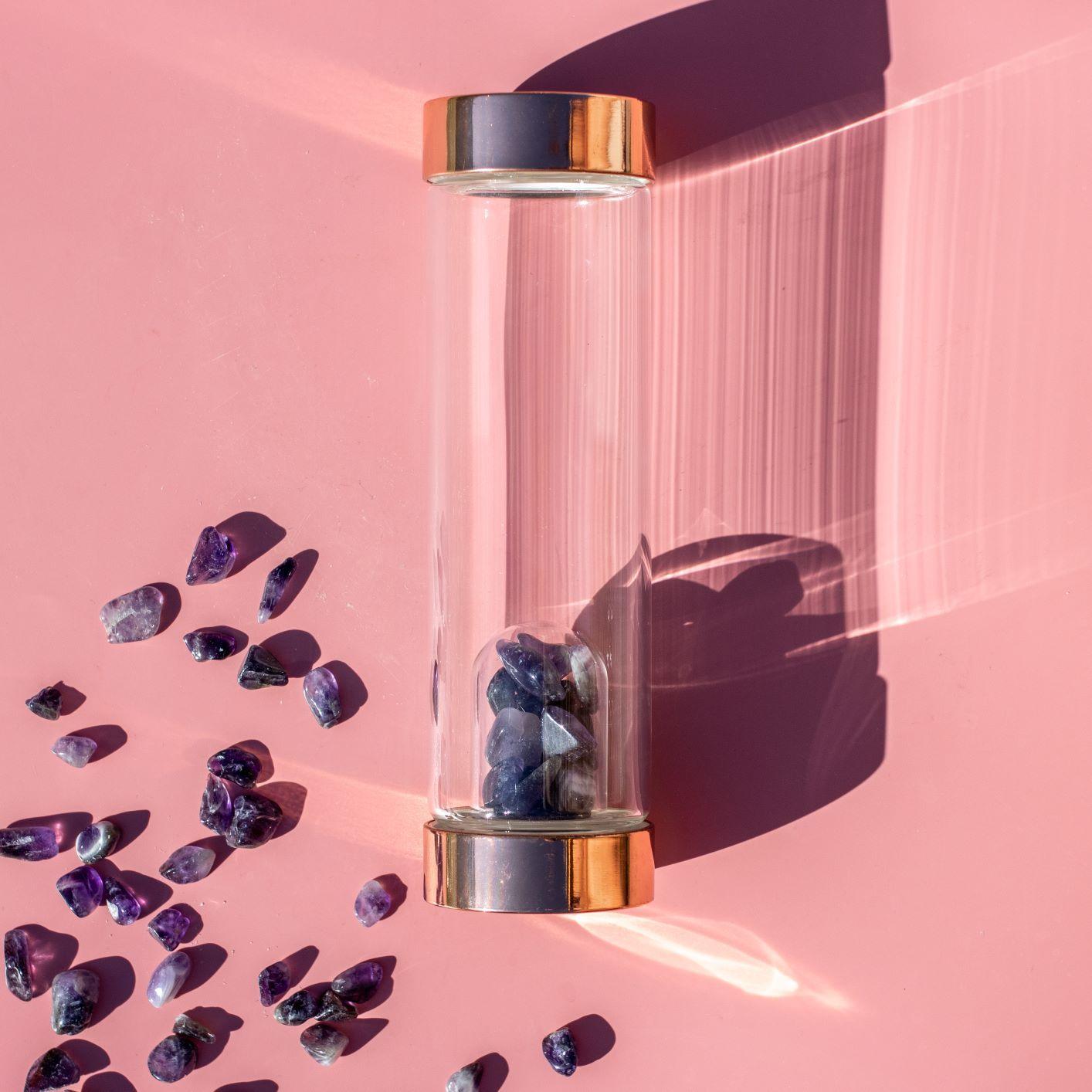 Rose Gold Crystal Drinking Bottle - 550ml with Gemstone Pod Main image