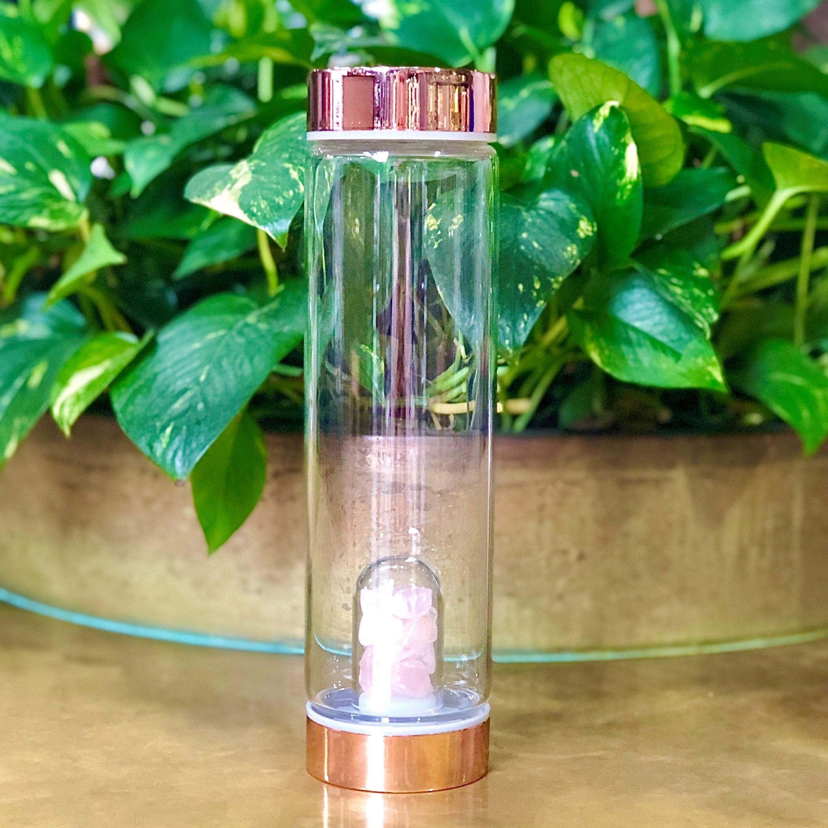 Rose Gold Crystal Drinking Bottle - 550ml with Gemstone Pod Main image