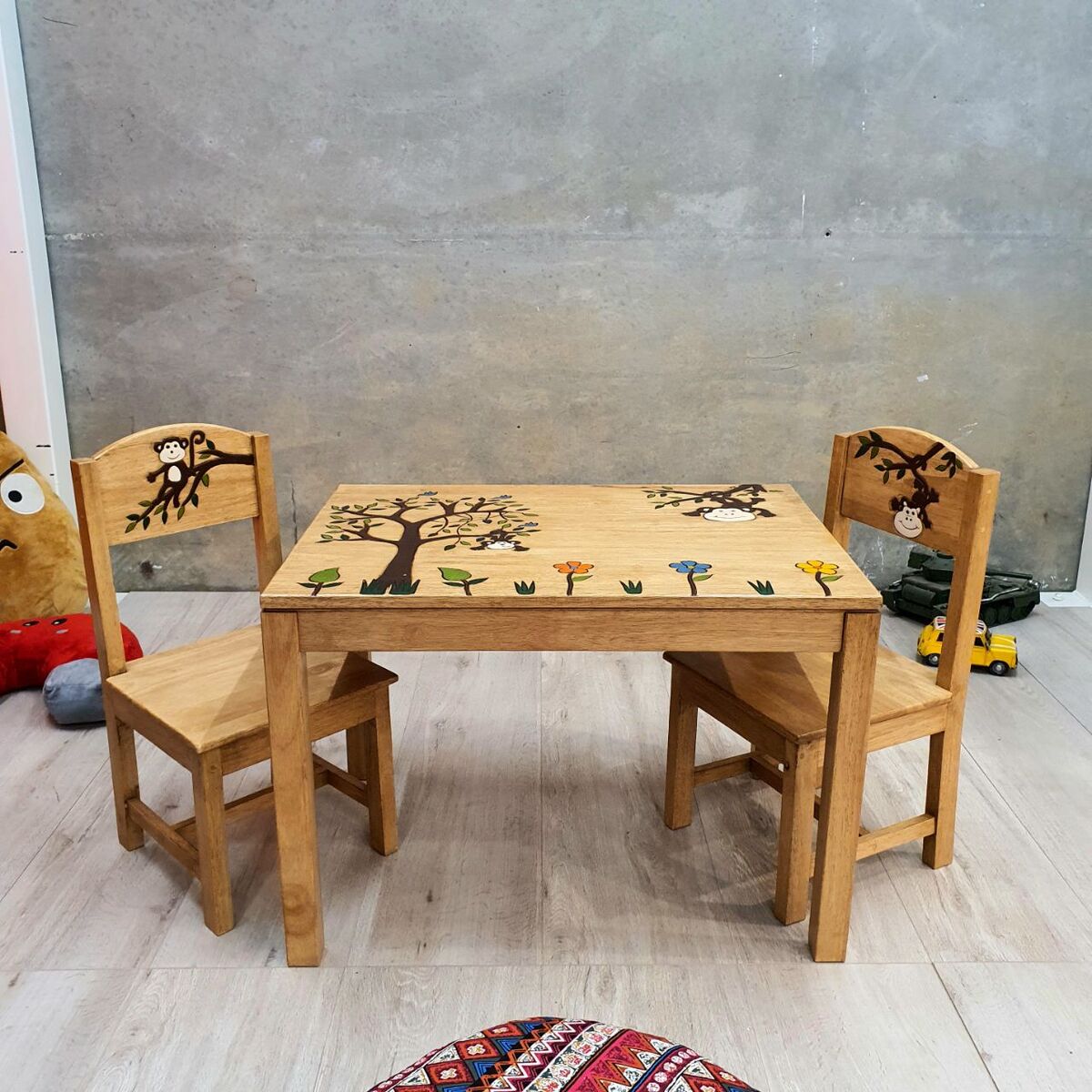 Monkey Land Kids Wooden Table and Chairs Set Main image