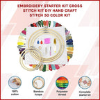 Embroidery Starter Kit Cross Stitch Kit DIY Hand Craft Stitch 50 Color Kit