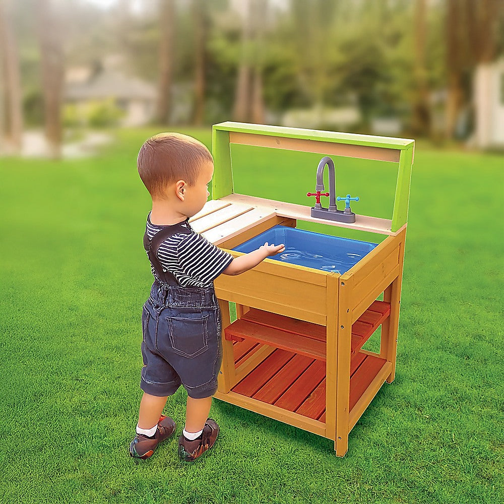 Childrens Outdoor Play Mud Kitchen Sand Pit with Display Shelf Secondary image