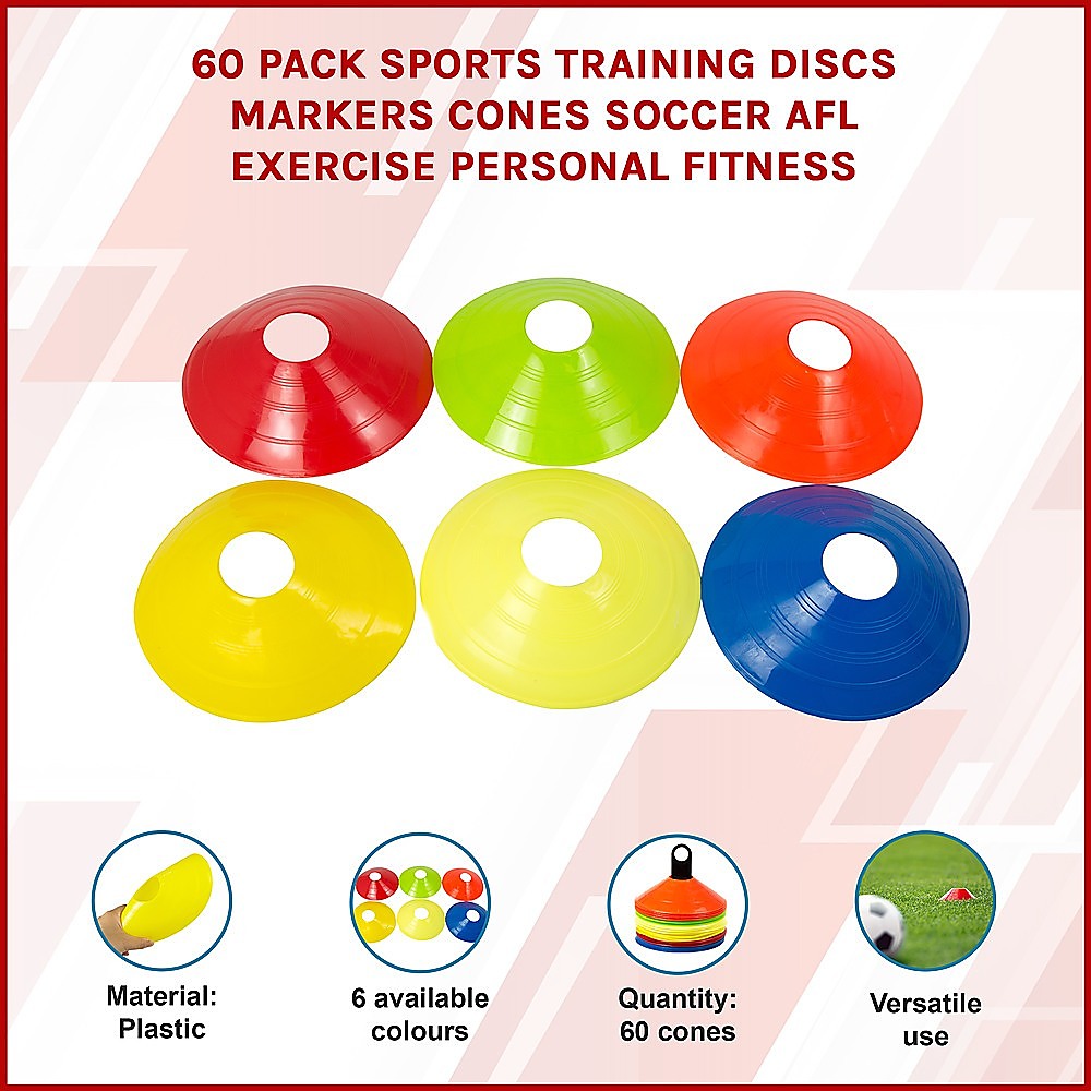 60 Pack Sports Training Discs Markers Cones Soccer AFL Exercise Personal Fitness Secondary image