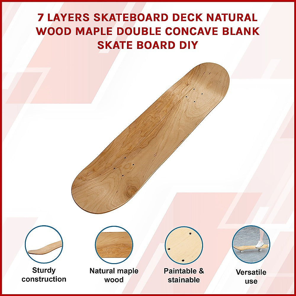 7 Layers Skateboard Deck Natural Wood Maple Double Concave Blank Skate Board DIY Secondary image