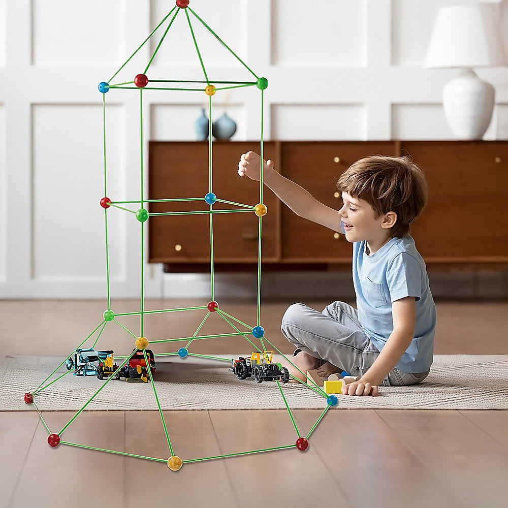 217pcs Kids Construction Fort Building Kit Castles 3D Play House Tent Toys Secondary image