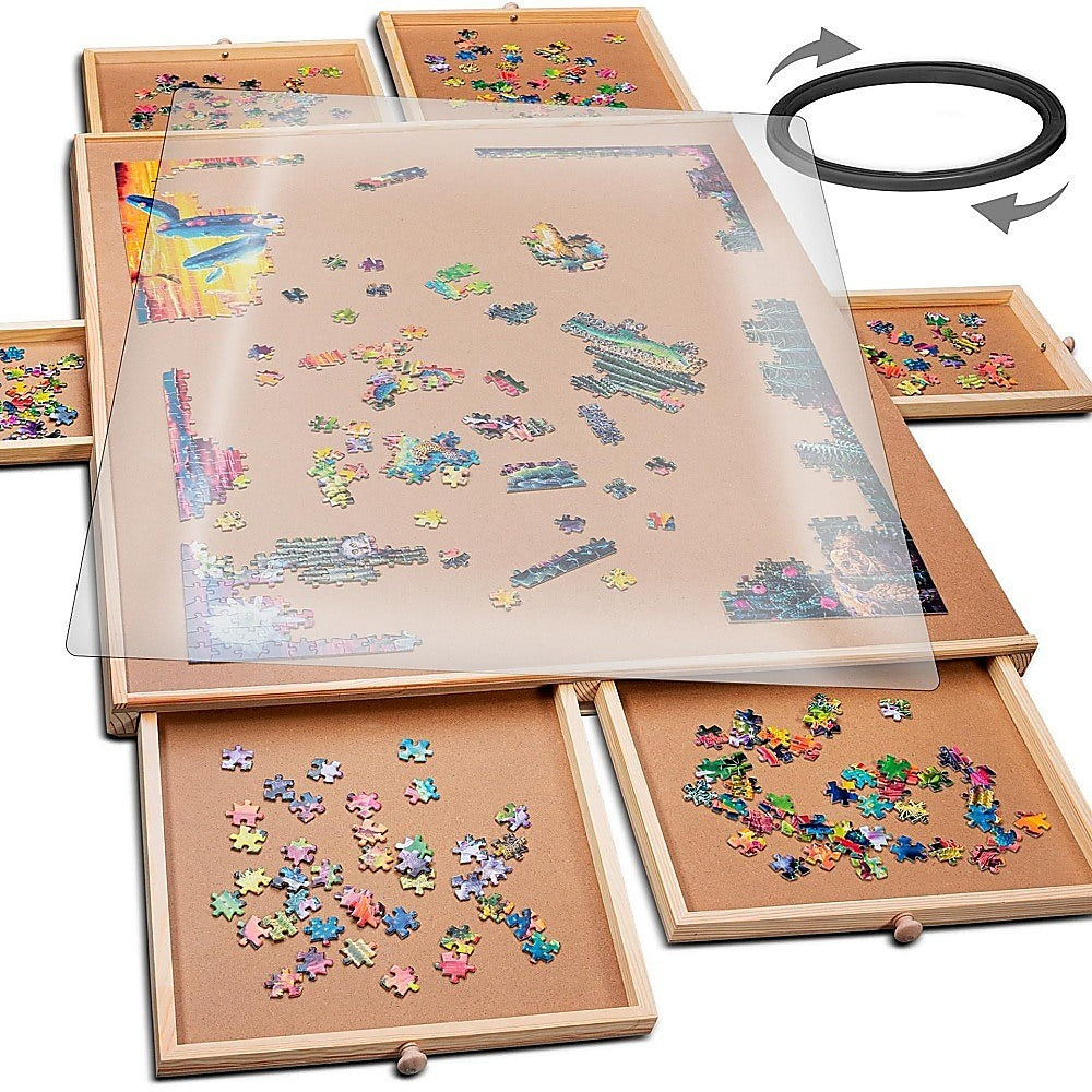 1500 Piece Rotating Wooden Jigsaw Puzzle Table 6 Drawers Board Main image