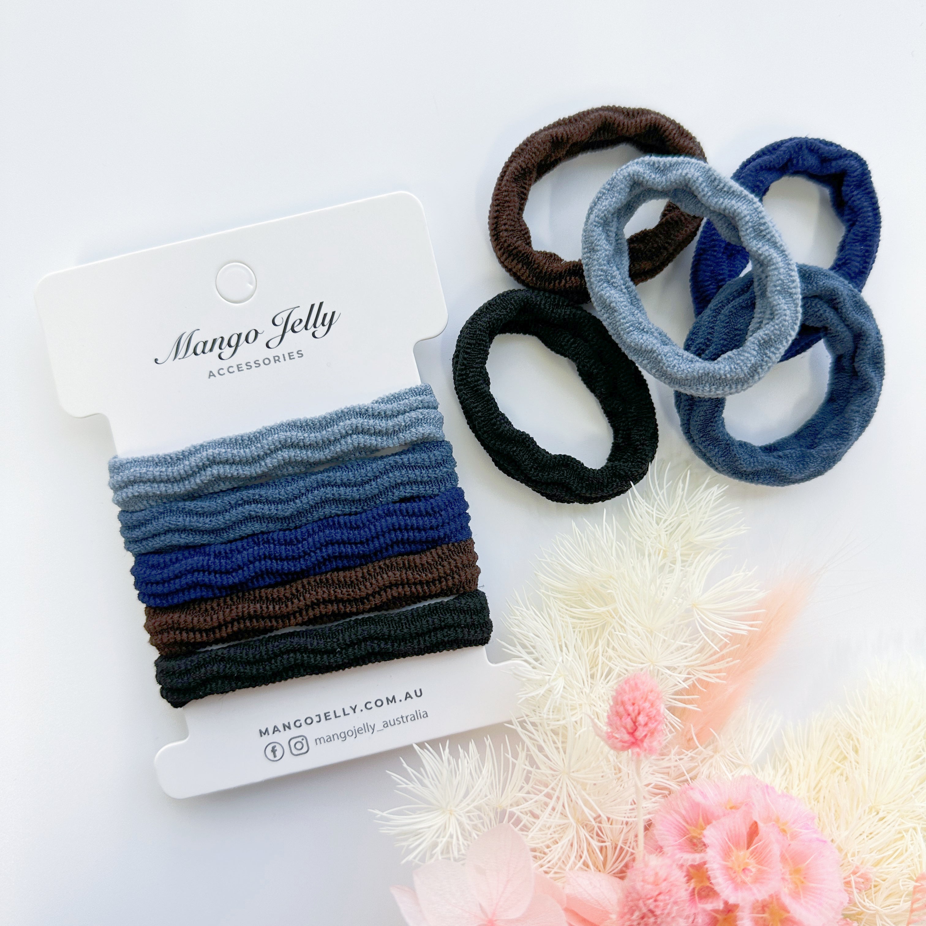MANGO JELLY Metal Free Textured Hair ties 4cm (Thick) - Blue-Twin Pack Main image