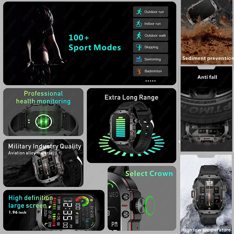 NNEOBA Rugged Military GPS Smart Watch - AMOLED 1.96 HD Display Secondary image