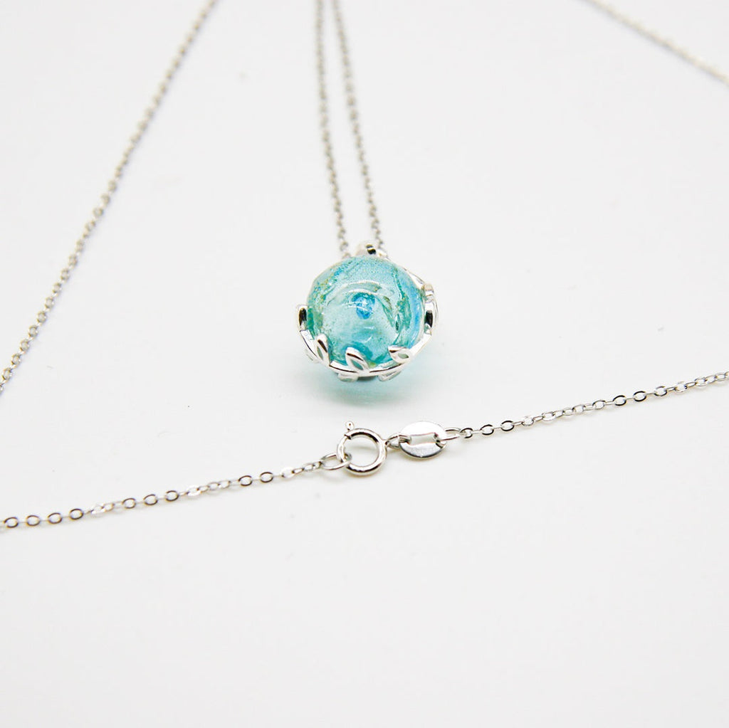Gift Box - Aroma Necklace White Gold - Planet Celestial Aqua (Light Blue) + Purify Oil Blend