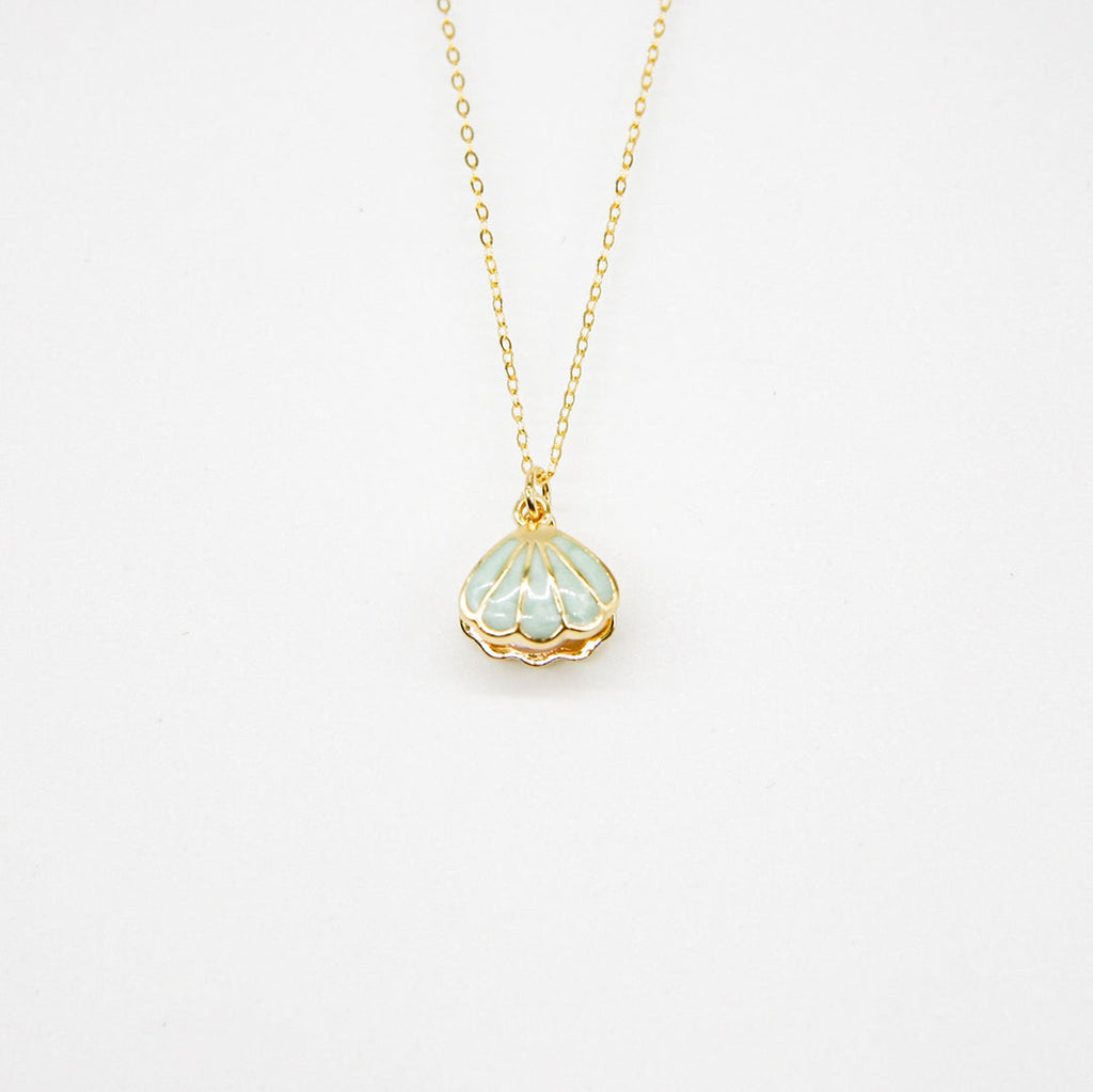 Gift Box - Aroma Necklace 925 Silver, Gold coated - Green Shell Paradise Peach (Pink) + Purify Oil Blend